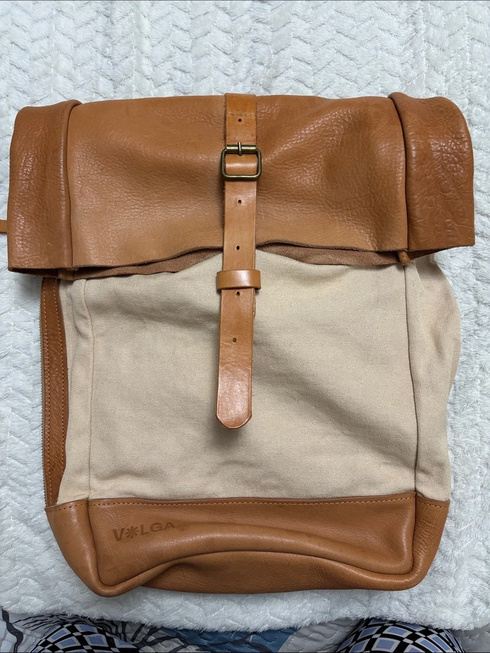 Canvas & Leather Two-Tone Tan Backpack